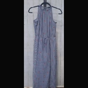 Floral and Pinstripe halter midi-romper